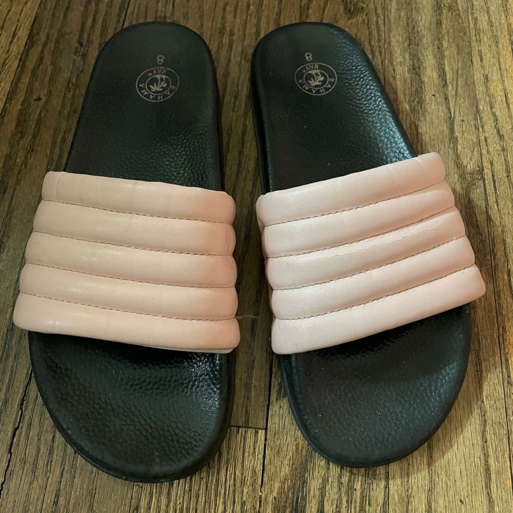 Bahama Bay Pastel Pink and Black Quilted Slide Sandals size 8